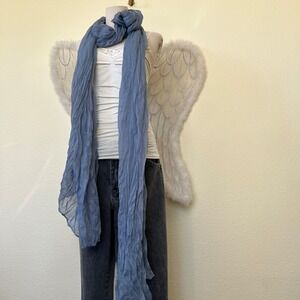 Romantic Boho Mori Girl Kawaii Cute Crinkle‎ Scarf Lightweight Wrap Pastel Blue